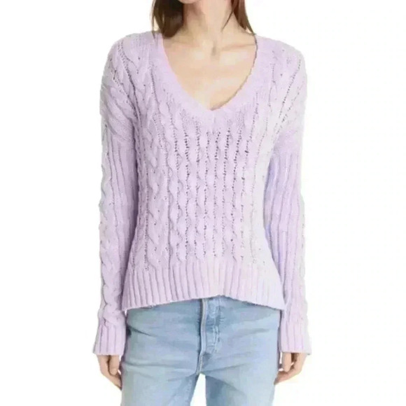 NWT Line the Label Leah V-Neck Cable Knit Sweater in Lavender - Picture 1 of 6